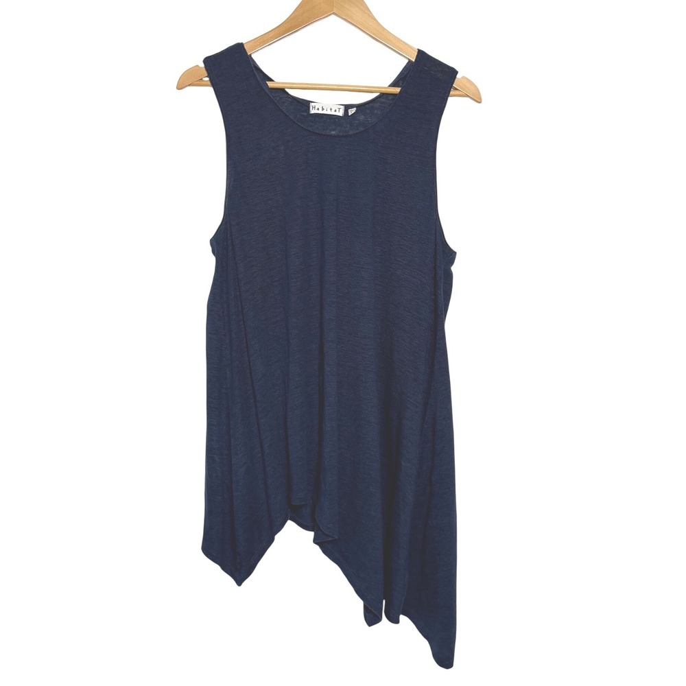 Habitat Tank Top Navy Blue Linen Asymmetrical Hem Sleeveless Large